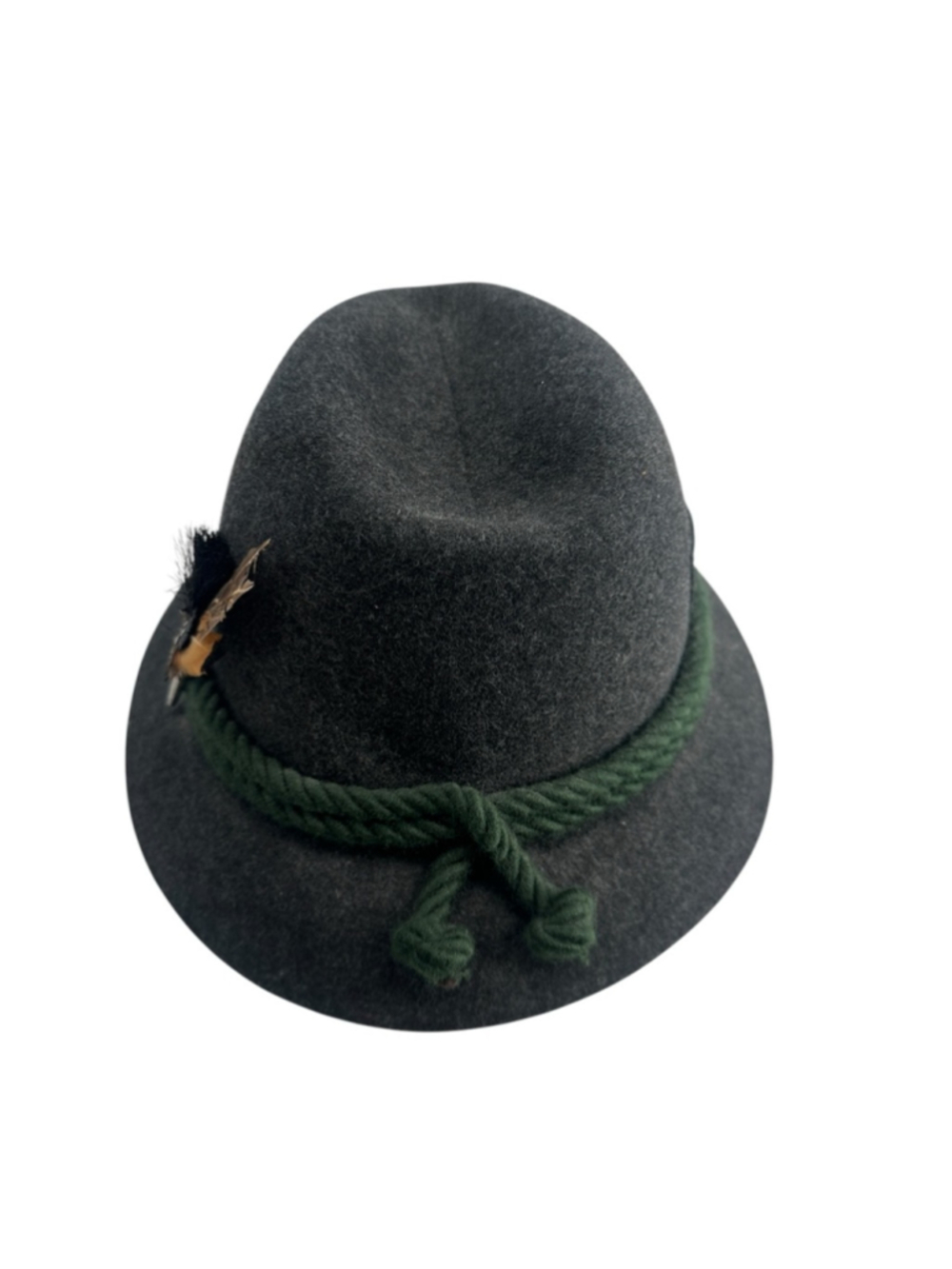 Hutmacher Zapf Hat Wool Alpine Fedora Hat Gray Green Feather Accent Oktoberfest View 3